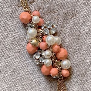 Long gold necklace with pearls & rhinestones